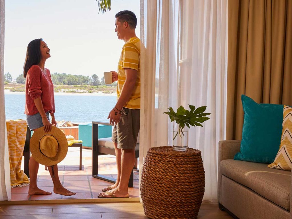 Couple on guestroom patio in San Diego.